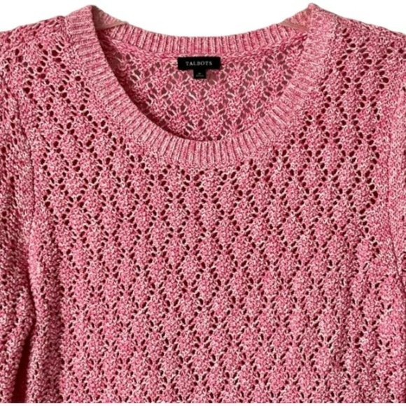 Talbots Pointelle Crewneck Sweater - Aurora Pink/White - M - Picture 3 of 10